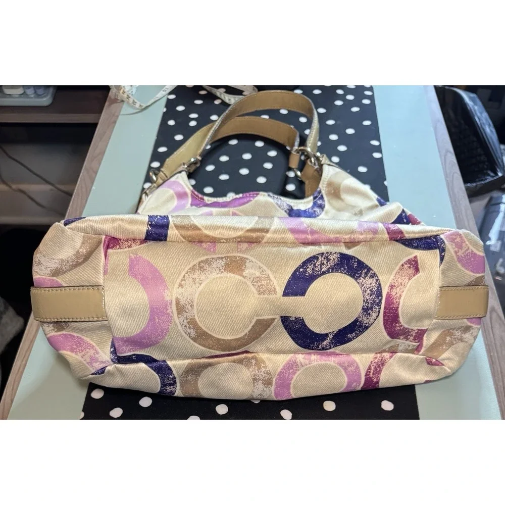 Coach Rare Hobo Bag Madison Signature Distressed Op Art Maggie Pink Purp #22289